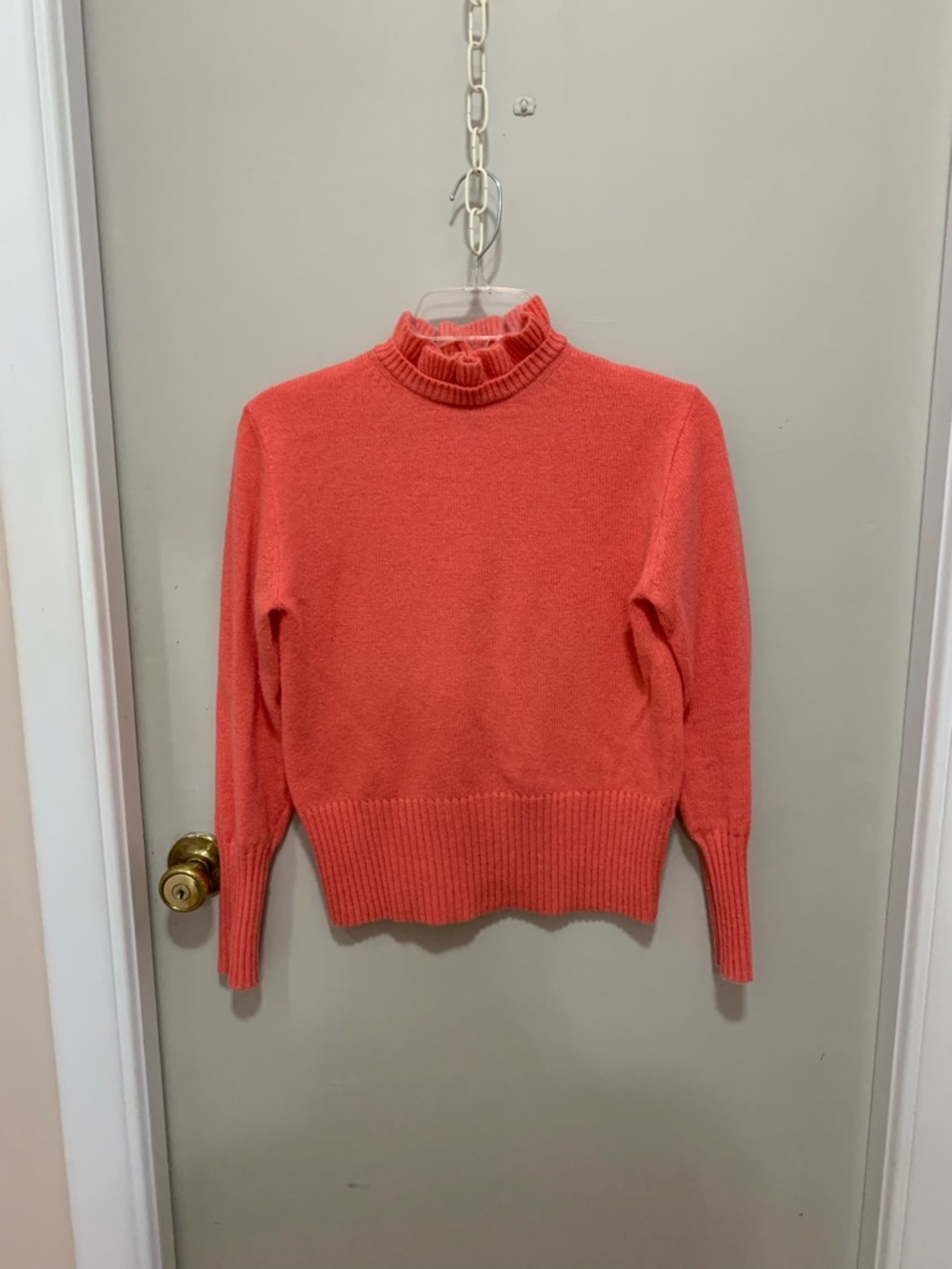 J. Crew Coral Ruffle Neck Sweater